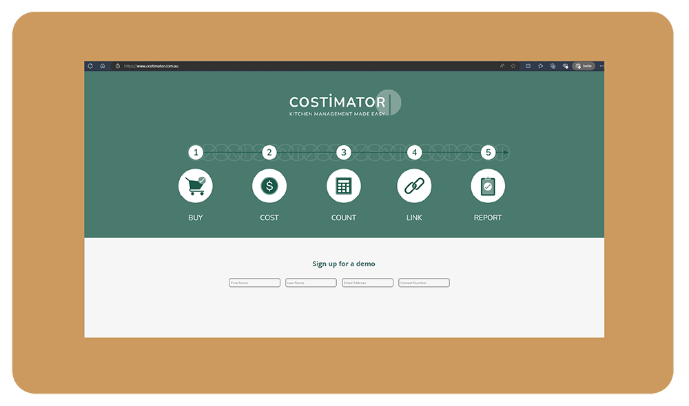 My Local Foodie Costimator Page - Costimator features